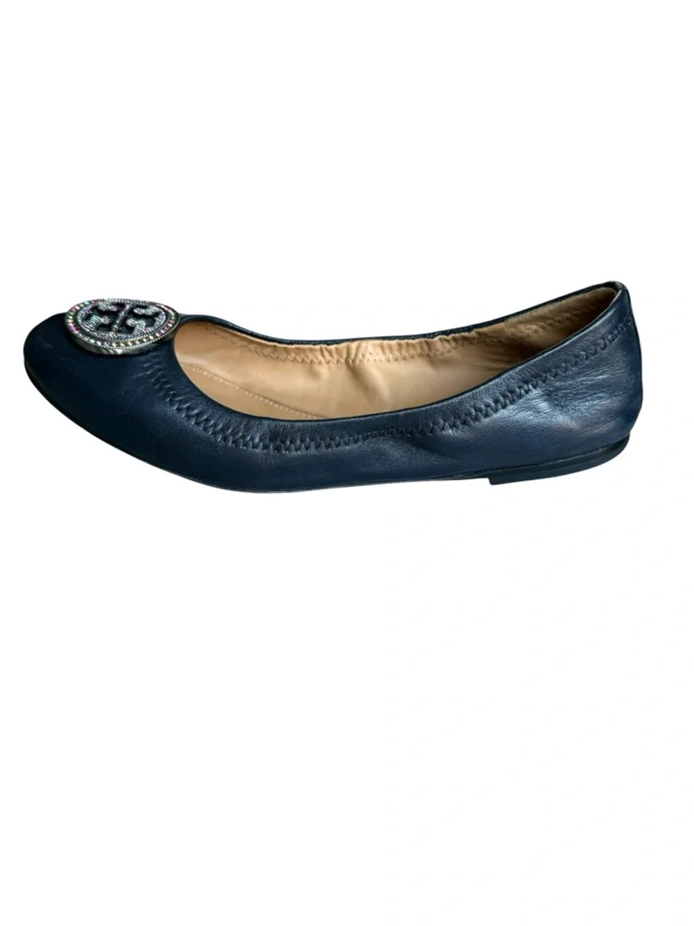 Tory Burch Liana Flats Crystal Embellished Navy Nappa Leather